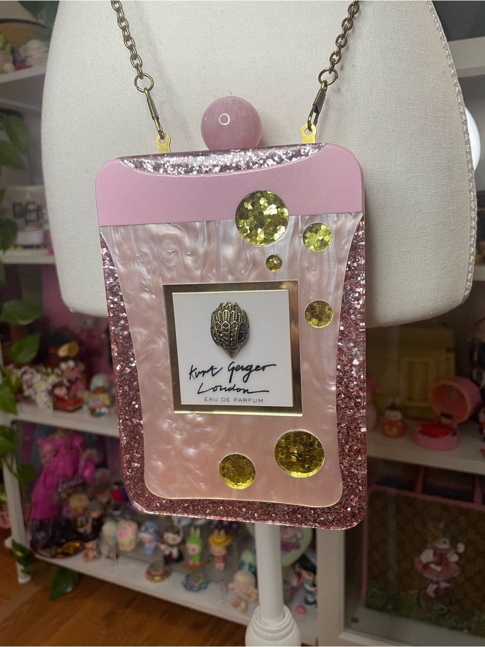 Kurt Geiger London Pink Acrylic Perfume Bottle Clutch Crossbody KGL